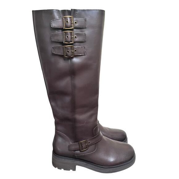 Lucky Brand Brown Citere Boot Women 7.5 Lug Sole Leather Knee High Festival Boot - Picture 1 of 13